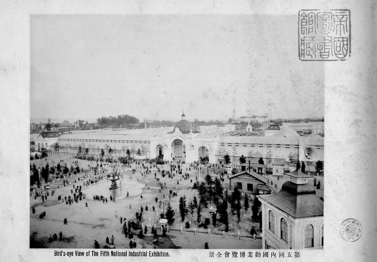 Bird’s eye view of the Fifth National Industrial Exposition, Osaka, 1907.
