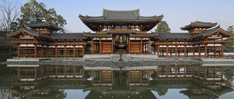 Phoenix Hall (Hou-ou-do), also known as Amida-do Hall, at Byodoin Temple, Uji, Kyoto Japan. 