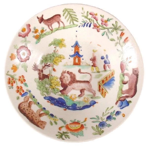Chinoiserie ceramic saucer, made by New Hall (1782-1835) (Source: Transferware Collectors Club)
