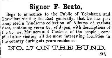 Beato’s Advertisement. Japan Weekly Mail, February 2, 1870.