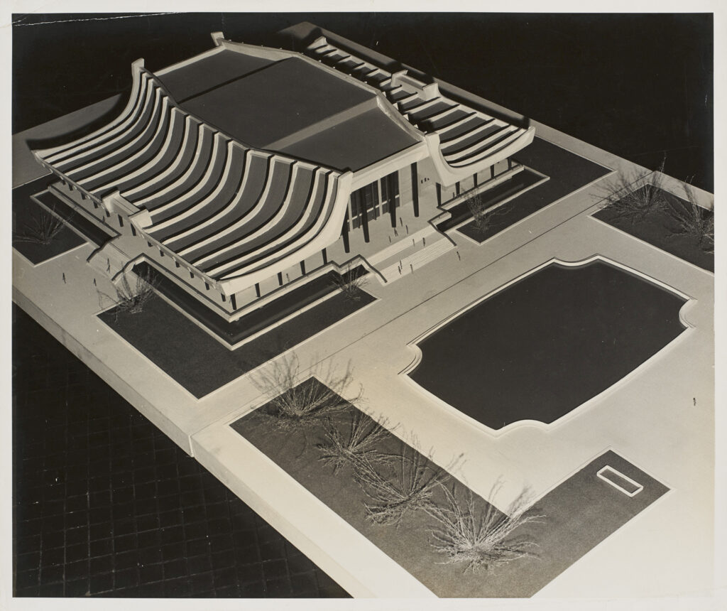 Wang Da-hong, original design model for Sun Yat-sen Memorial Hall 國父紀念館, evoking a classical Chinese official’s hat, c. 1965.