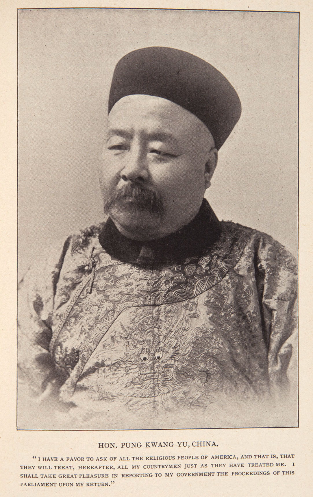 Hon. Pung Kwang Yu. From Barrows, Meeting of the World's Parliament of Religions (1893), Vol. 1, p 1