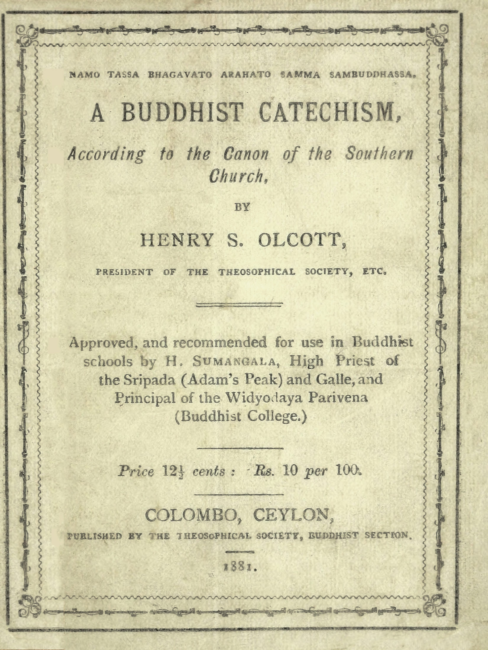 Cover Page of A Buddhist Catechism, Henry S. Olcott