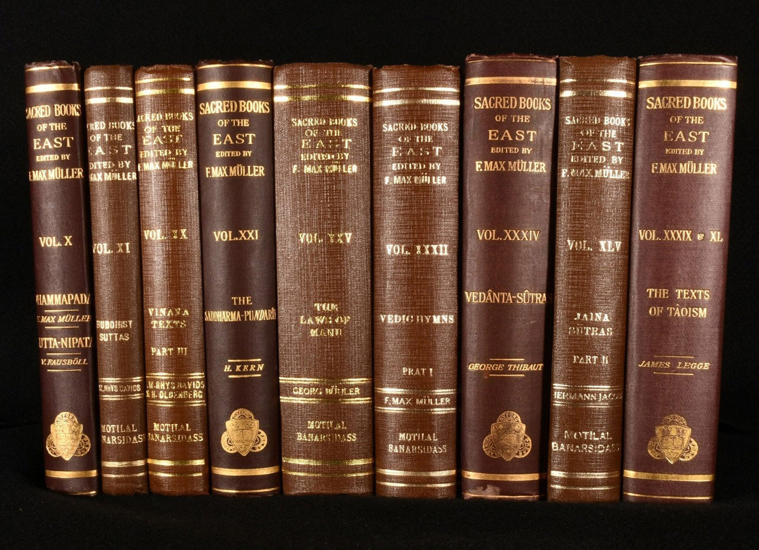 The Sacred Books of the East, a 50-volume set of English translations of key Asian religious texts edited by Max Mueller. Originally published by Oxford University Press between 1879 and 1910.