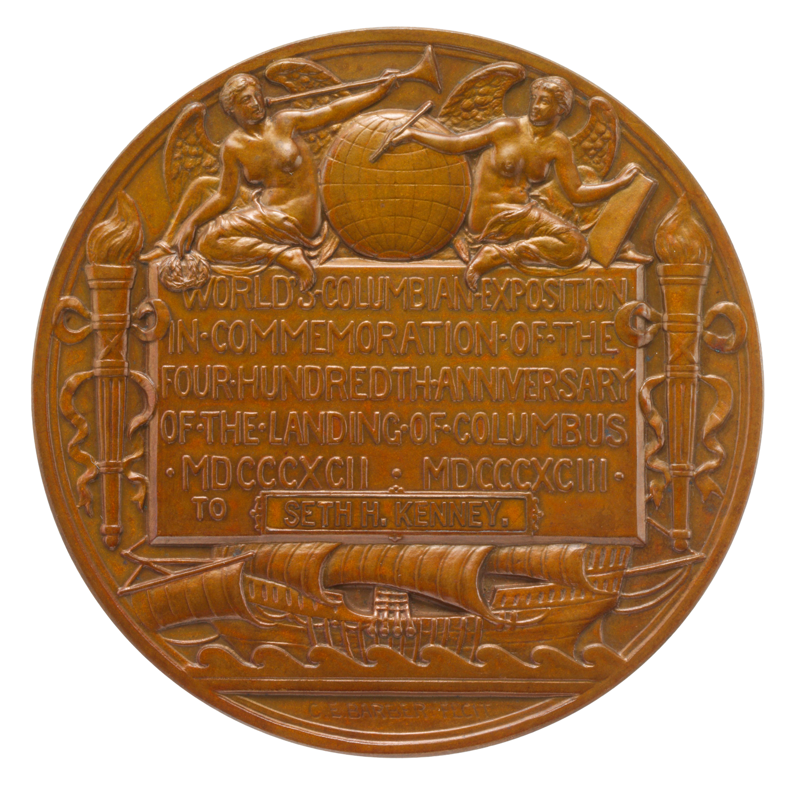 World's Columbian Exposition Commemorative Presentation Medal, 1892–94 Cast by 1896 Artist Augustus Saint-Gaudens (1848–1907) and Charles E. Barber (1840–1917), Bronze, MMA Morris K. Jessup Fund, Acc No. 1995.4