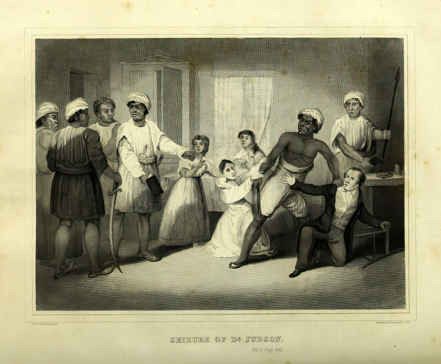 Seizure of Dr. Judson. Thomas Smith and John O. Choules, The Origin and History of Missions, 2 vols. (Boston- Gould, Kendall, and Lincoln, 1837). Vol. 2, frontispiece 1