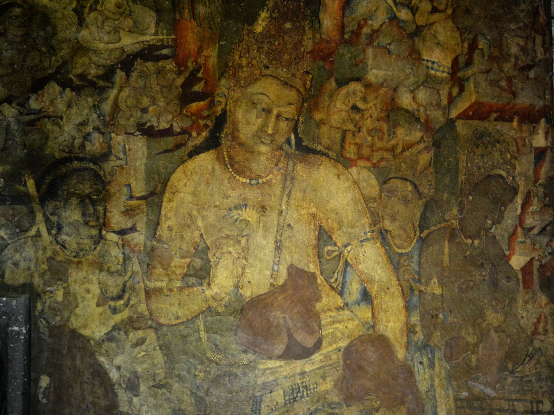 Bodhisattva Padmapani with lotus flower painting, Ajanta caves, Maharashtra, India