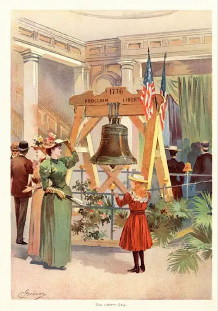 "Old Liberty Bell." Color plate by Charles S. Graham from Along the Plaisance: The World's Fair in Water Colors. Springfield OH: Mast, Crowell & Kirkpatrick, 1893.