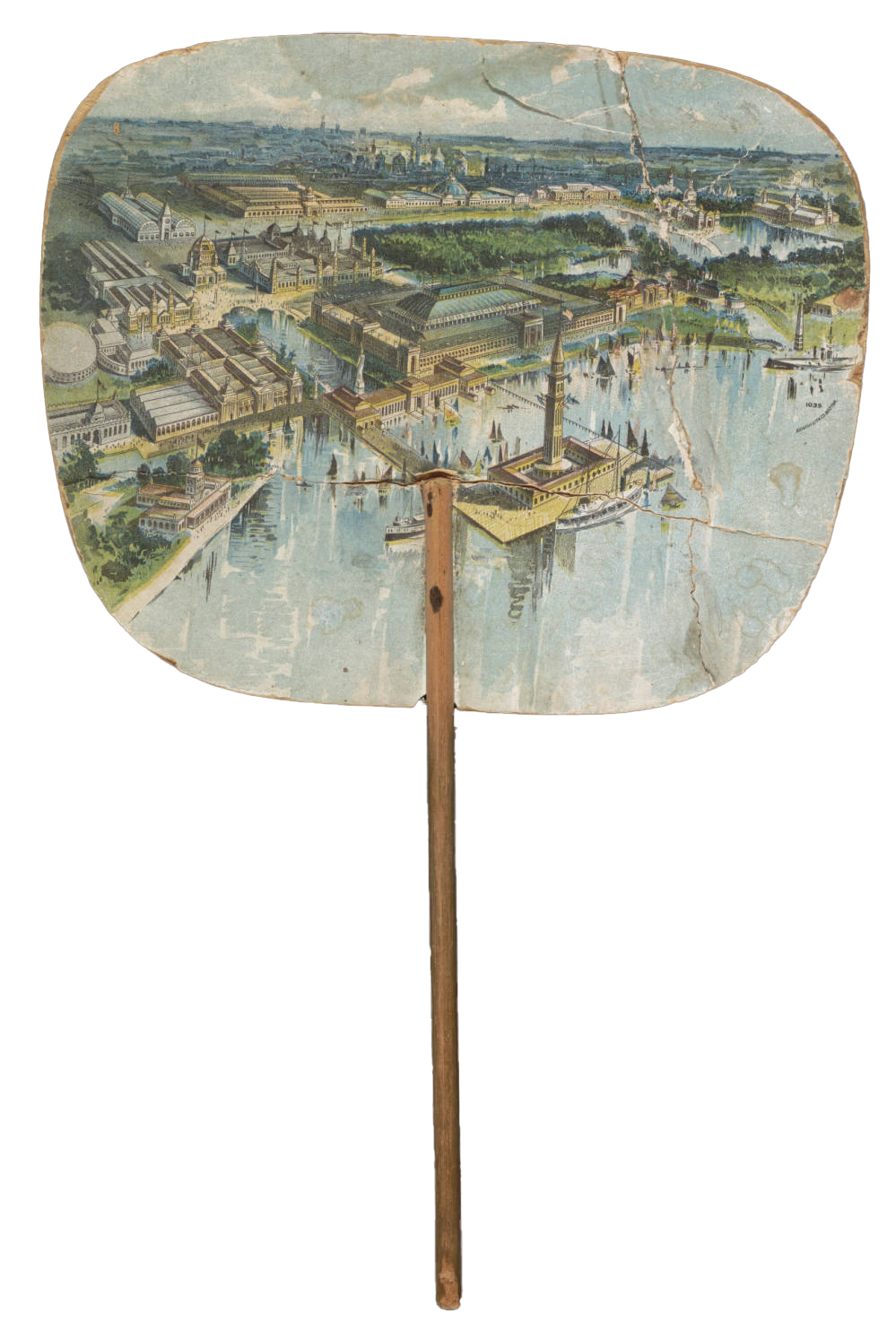 Paper/cardboard fan, souvenir of 1893 Columbian Exposition. with an illustration of fair grounds.  New York Heritage Digital Collections, Theodore Roosevelt Inaugural Site Foundation.