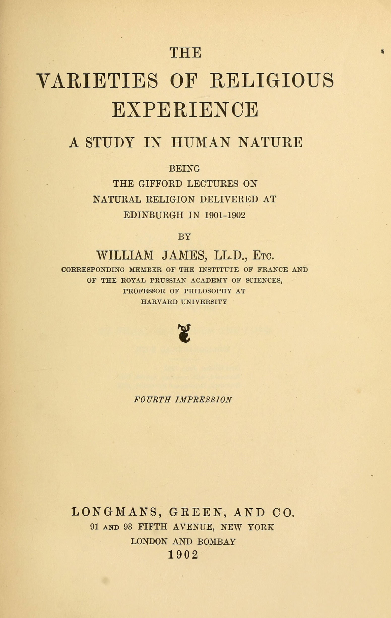 William James, The Varieties of Religious Experience 1902 [book title page]