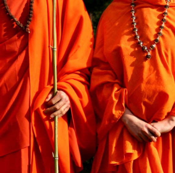 Ashram monks with the traditional orange robes.