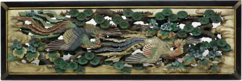 One of two carved wooden transoms (ranma) panels from the Hō–ō-den, 1893.