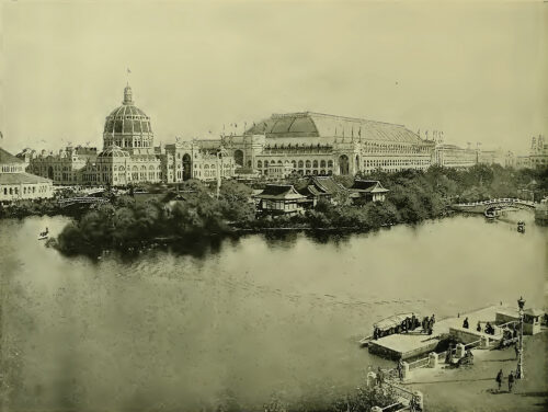 (Source: The World’s Fair Album: Containing Photographic Views of Buildings … at the World’s Columbian Exposition, Chicago, 1893. Published by Rand, McNally and Company) Southeast Across the Lagoon. The World’s fair album: containing photographic views of buildings … at the World’s Columbian exposition, Chicago 1893 by Rand McNally and Company