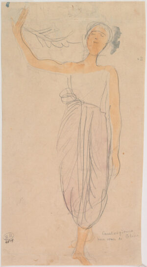 Danseuse cambodgienne de face tenant une palme, Auguste Rodin, D.04514.