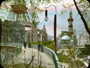 Paris Exposition: moving sidewalk, Paris, France, 1900.